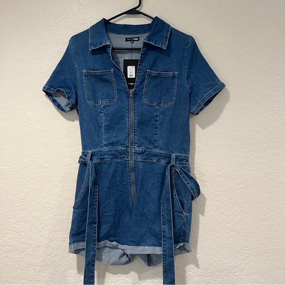 Fashion Nova Pants & Jumpsuits Nwt Denim Romper Poshmark